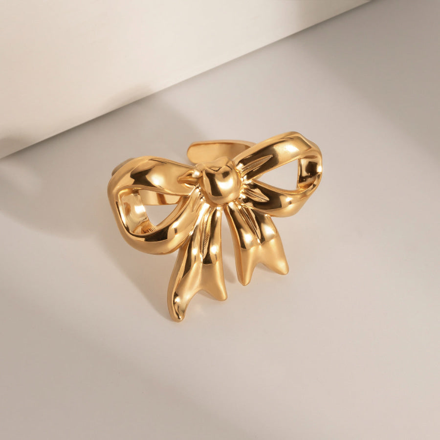 18K Gold-Plated Stainless Steel Bow Ring Gold / 7 Apparel and Accessories