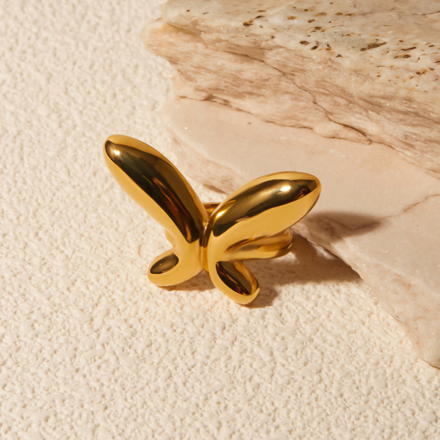 18K Gold-Plated Stainless Steel Butterfly Ring Gold / 7 Apparel and Accessories