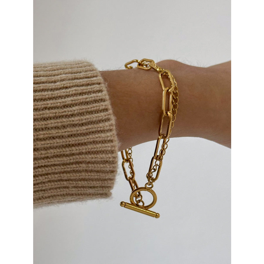 18K Gold-Plated Stainless Steel Chain Bracelet Gold / One Size Apparel and Accessories