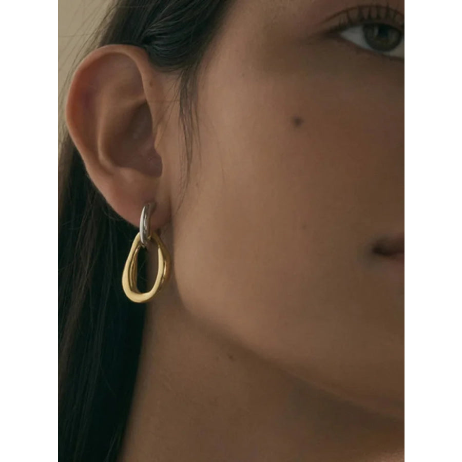 18K Gold-Plated Stainless Steel Contrast Asymmetrical Earrings Gold / One Size Apparel and Accessories