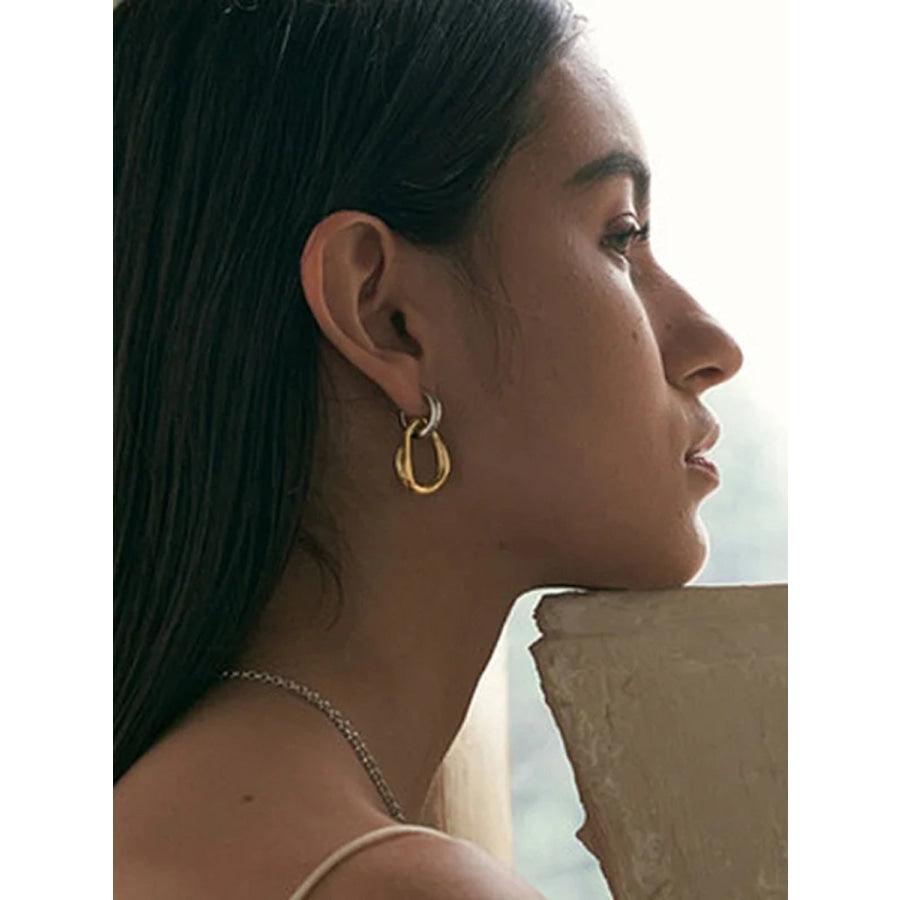 18K Gold-Plated Stainless Steel Contrast Asymmetrical Earrings Gold / One Size Apparel and Accessories