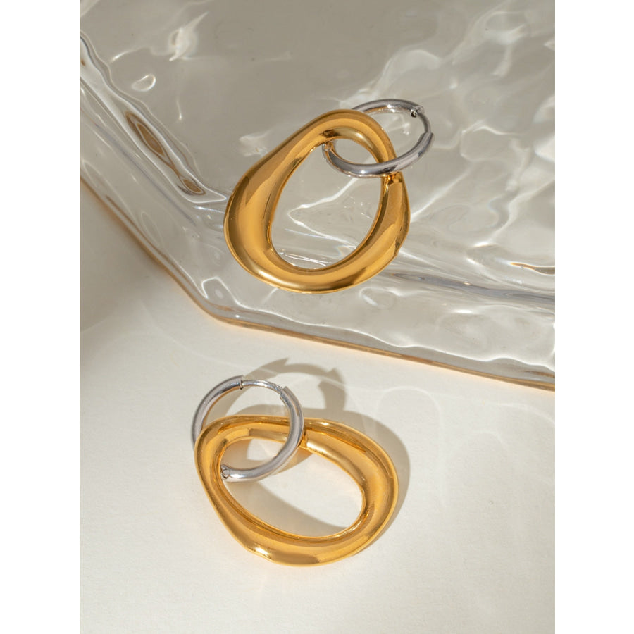 18K Gold-Plated Stainless Steel Contrast Asymmetrical Earrings Gold / One Size Apparel and Accessories