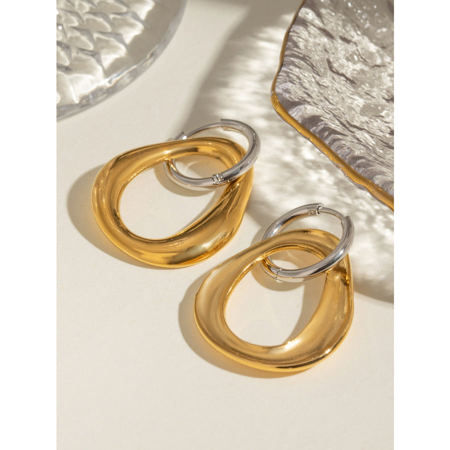 18K Gold-Plated Stainless Steel Contrast Asymmetrical Earrings Gold / One Size Apparel and Accessories