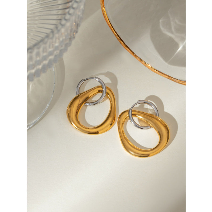 18K Gold-Plated Stainless Steel Contrast Asymmetrical Earrings Gold / One Size Apparel and Accessories