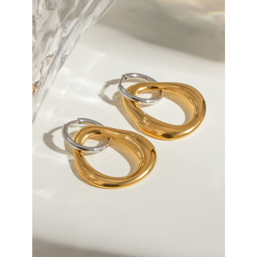 18K Gold-Plated Stainless Steel Contrast Asymmetrical Earrings Gold / One Size Apparel and Accessories