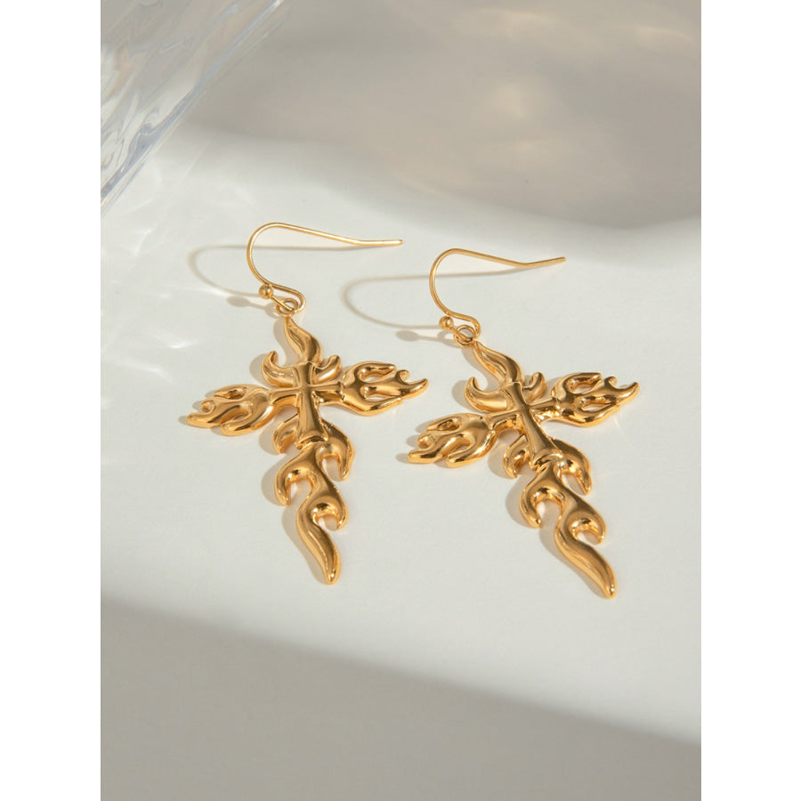 18K Gold-Plated Stainless Steel Cross Earrings Gold / One Size Apparel and Accessories