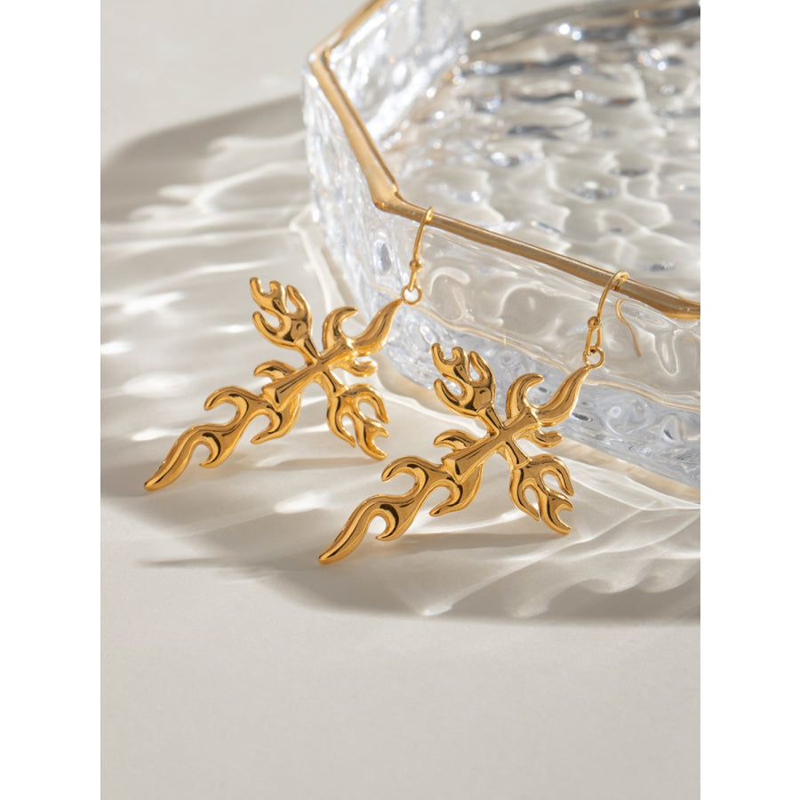 18K Gold-Plated Stainless Steel Cross Earrings Gold / One Size Apparel and Accessories