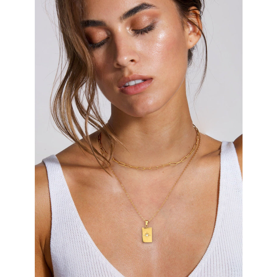 18K Gold-Plated Stainless Steel Double-Layered Necklace Gold / One Size Apparel and Accessories