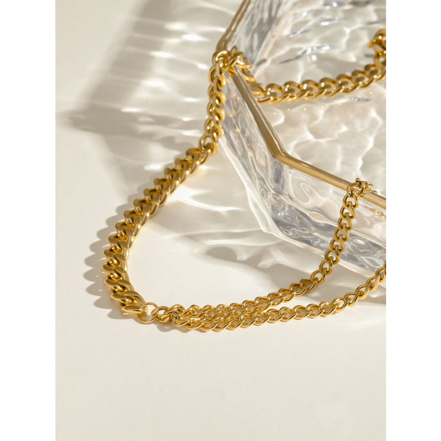 18K Gold-Plated Stainless Steel Double-Layered Necklace Gold / One Size Apparel and Accessories