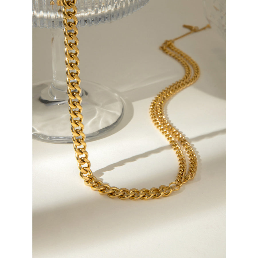 18K Gold-Plated Stainless Steel Double-Layered Necklace Gold / One Size Apparel and Accessories