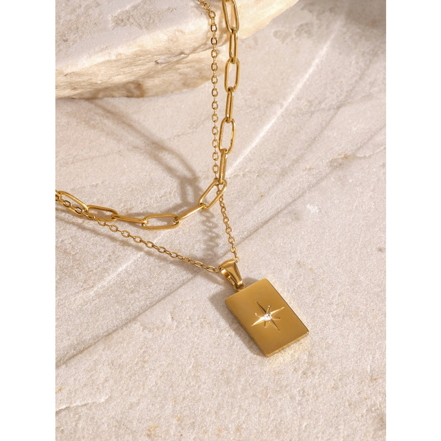 18K Gold-Plated Stainless Steel Double-Layered Necklace Gold / One Size Apparel and Accessories