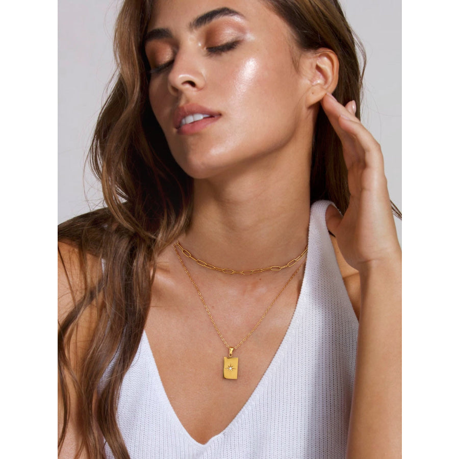 18K Gold-Plated Stainless Steel Double-Layered Necklace Gold / One Size Apparel and Accessories