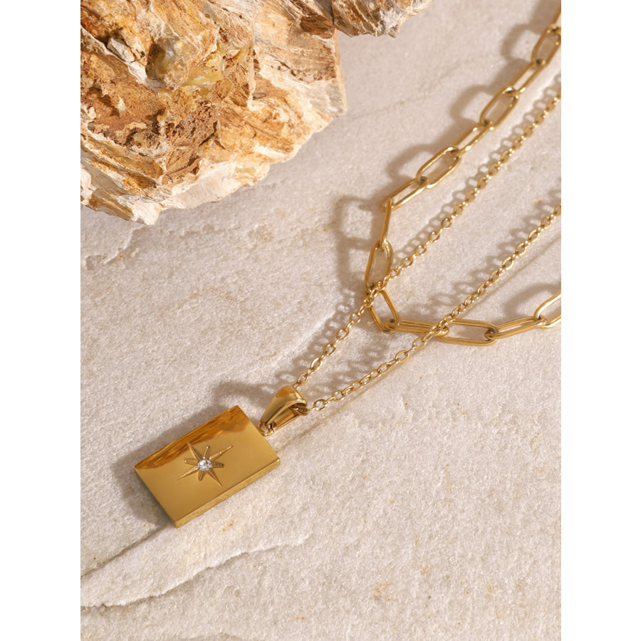 18K Gold-Plated Stainless Steel Double-Layered Necklace Gold / One Size Apparel and Accessories