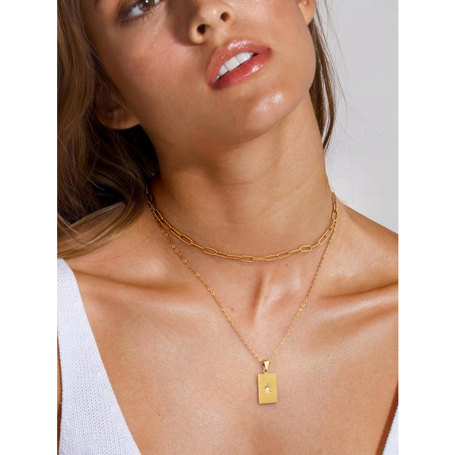 18K Gold-Plated Stainless Steel Double-Layered Necklace Gold / One Size Apparel and Accessories