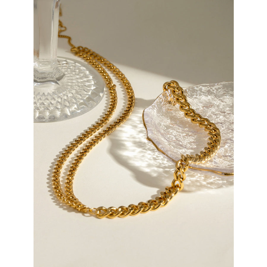 18K Gold-Plated Stainless Steel Double-Layered Necklace Gold / One Size Apparel and Accessories