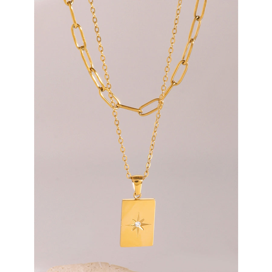 18K Gold-Plated Stainless Steel Double-Layered Necklace Gold / One Size Apparel and Accessories