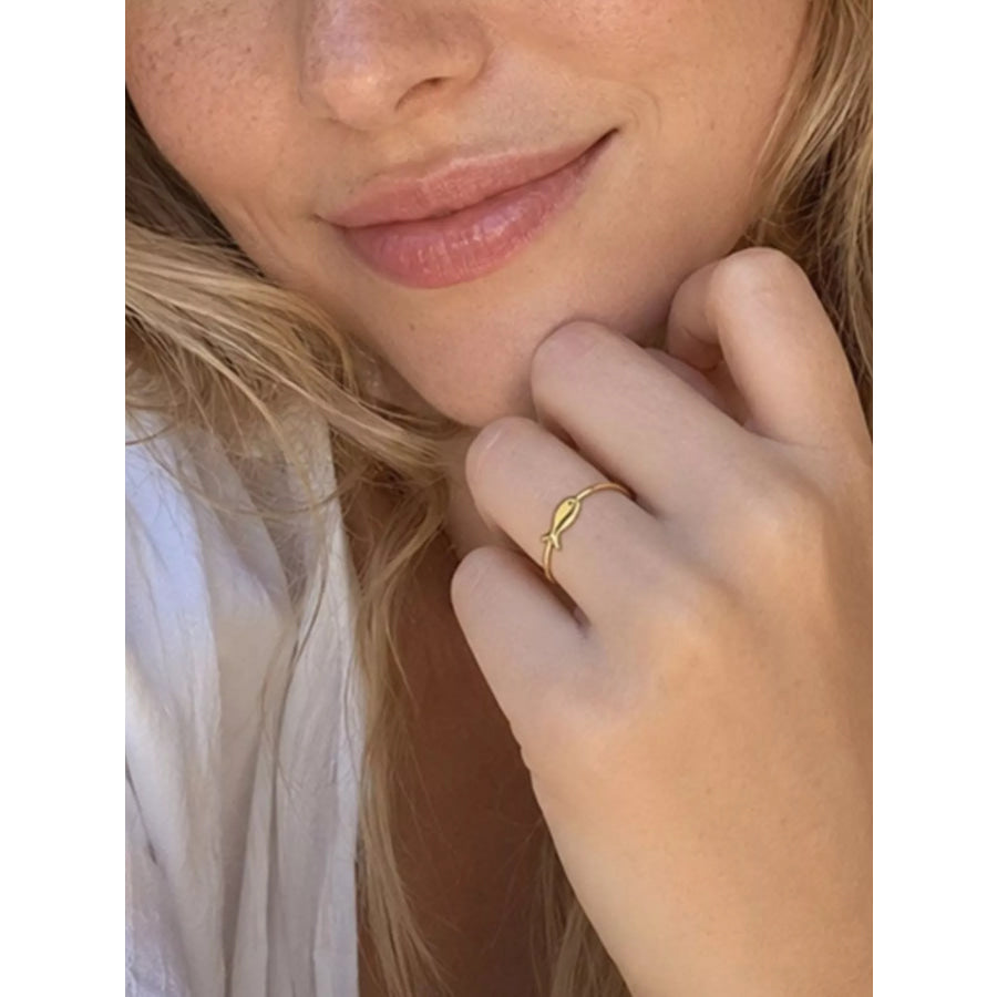 18K Gold-Plated Stainless Steel Fish Ring Apparel and Accessories