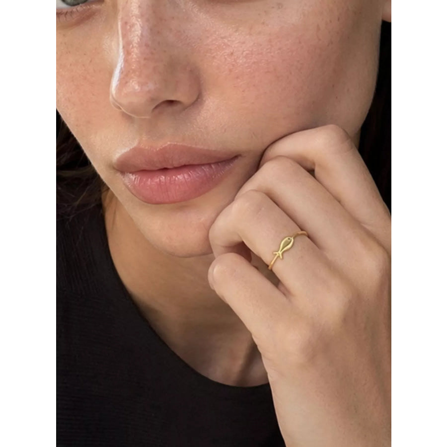 18K Gold-Plated Stainless Steel Fish Ring Apparel and Accessories