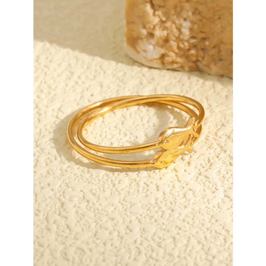 18K Gold-Plated Stainless Steel Fish Ring Apparel and Accessories