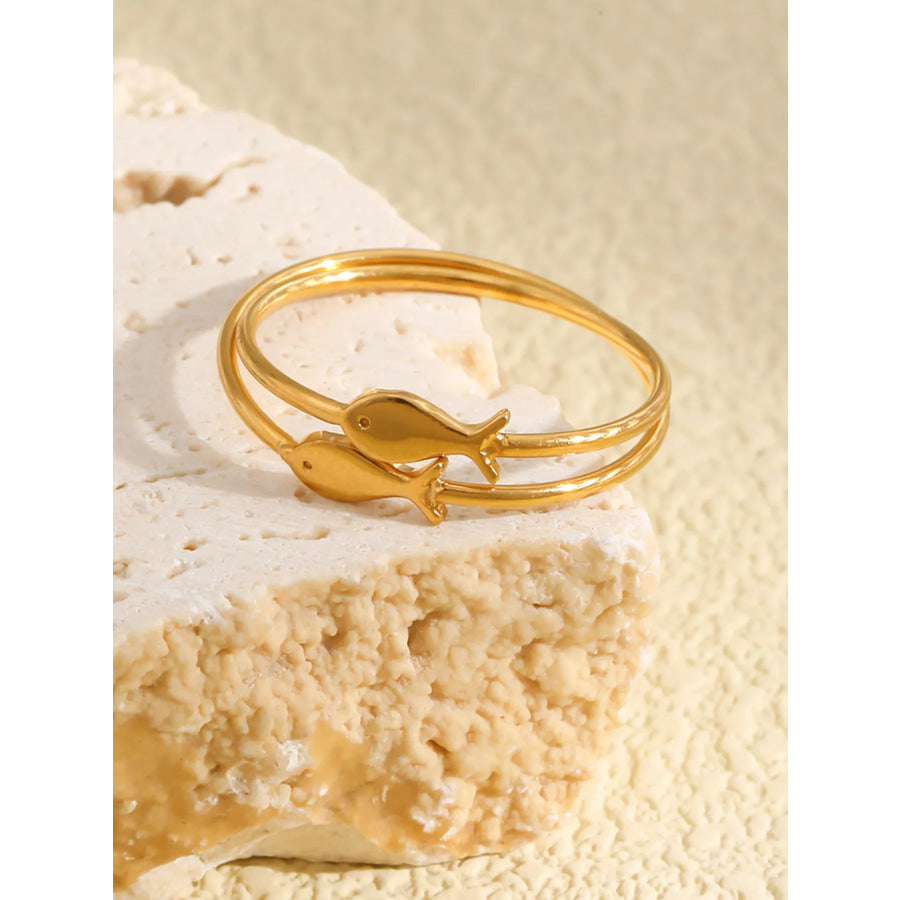 18K Gold-Plated Stainless Steel Fish Ring Apparel and Accessories