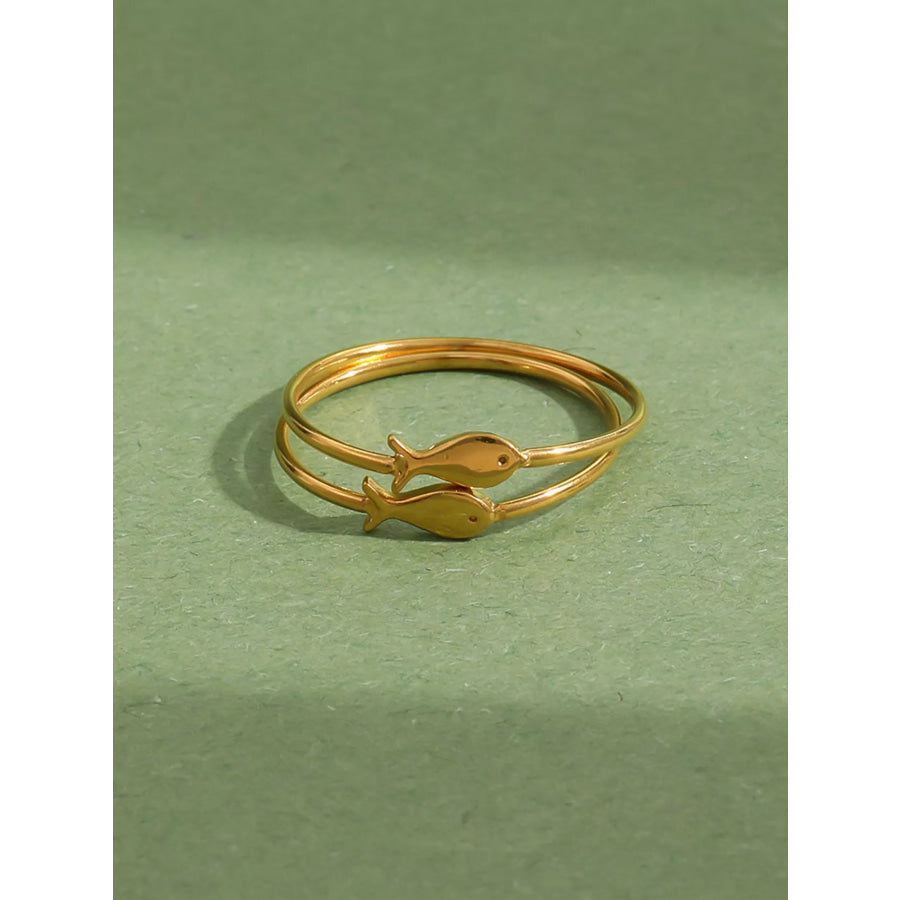 18K Gold-Plated Stainless Steel Fish Ring Apparel and Accessories