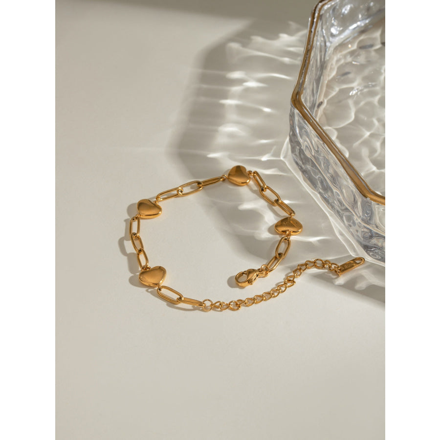 18K Gold-Plated Stainless Steel Heart Bracelet Gold / One Size Apparel and Accessories