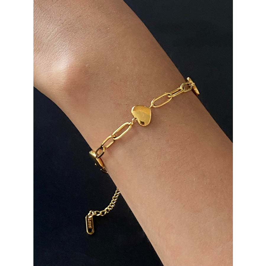 18K Gold-Plated Stainless Steel Heart Bracelet Gold / One Size Apparel and Accessories