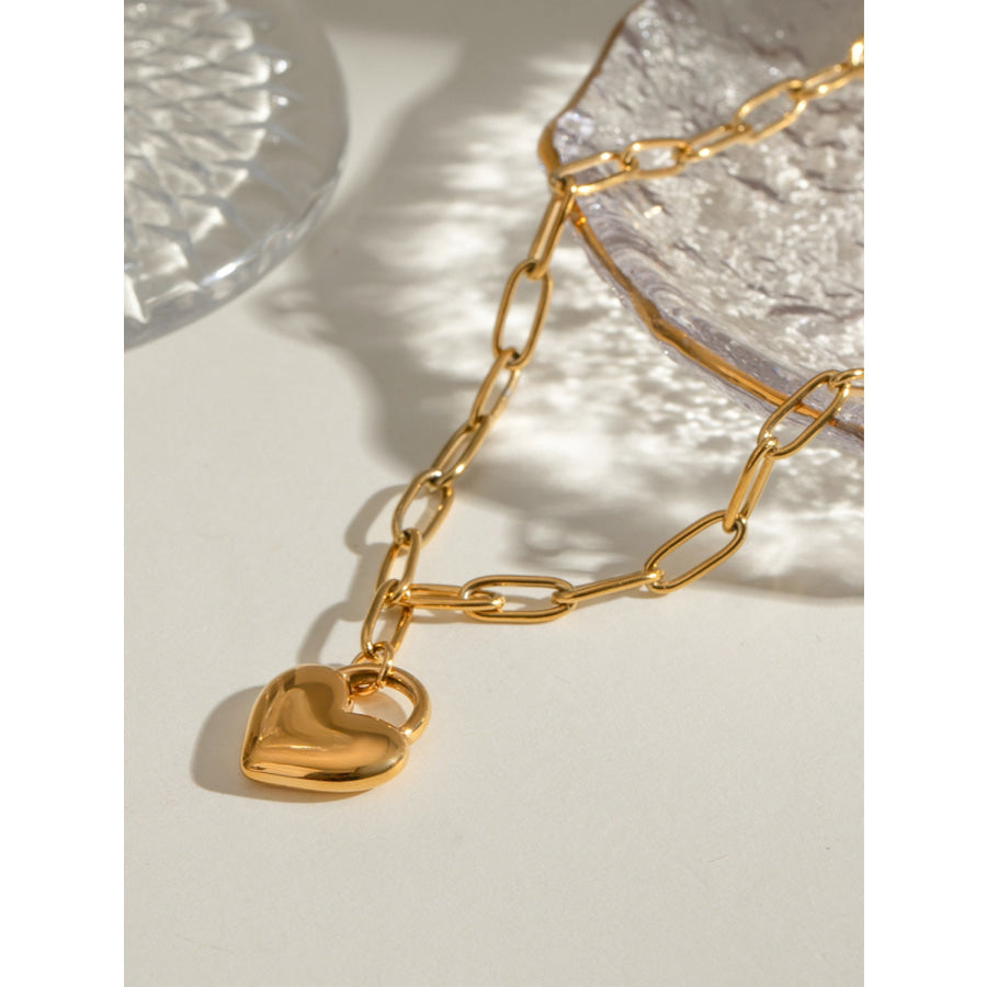 18K Gold-Plated Stainless Steel Heart Pendant Necklace Gold / One Size Apparel and Accessories