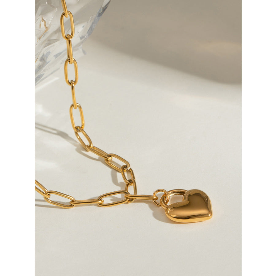 18K Gold-Plated Stainless Steel Heart Pendant Necklace Gold / One Size Apparel and Accessories