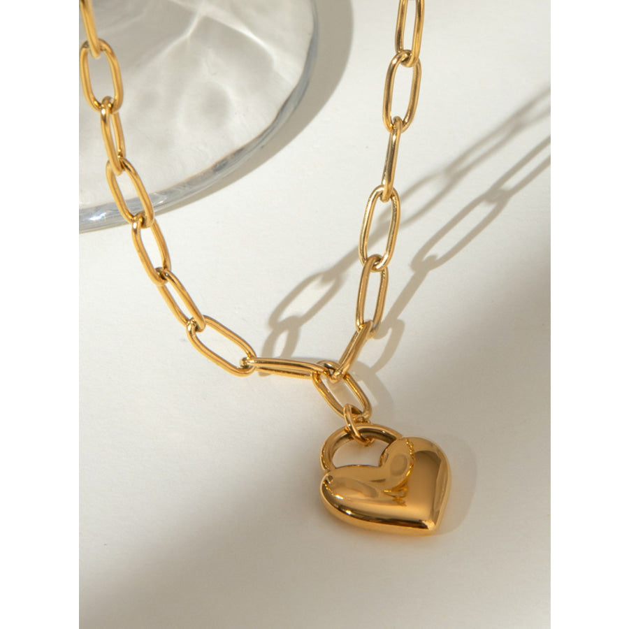 18K Gold-Plated Stainless Steel Heart Pendant Necklace Gold / One Size Apparel and Accessories