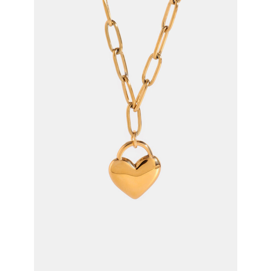 18K Gold-Plated Stainless Steel Heart Pendant Necklace Gold / One Size Apparel and Accessories