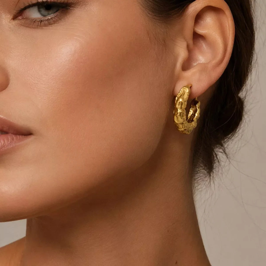 18K Gold-Plated Stainless Steel Hoop Earrings Gold / onesize Apparel and Accessories