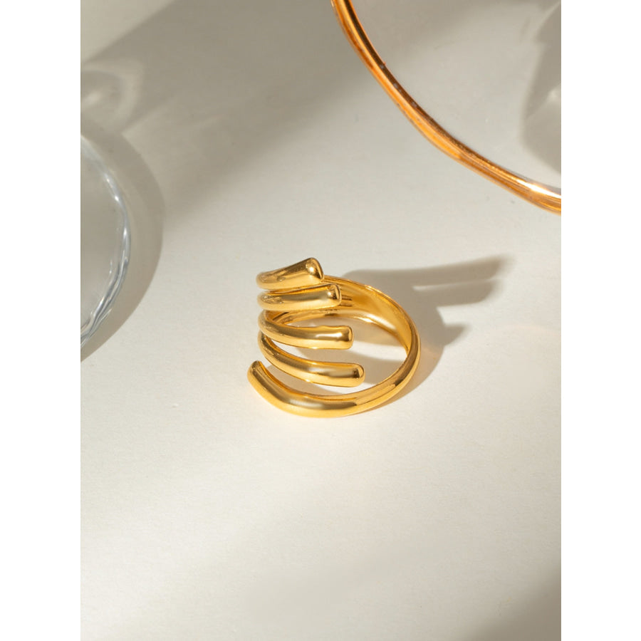 18K Gold-Plated Stainless Steel Irregular Lines Open Ring Gold / One Size Apparel and Accessories