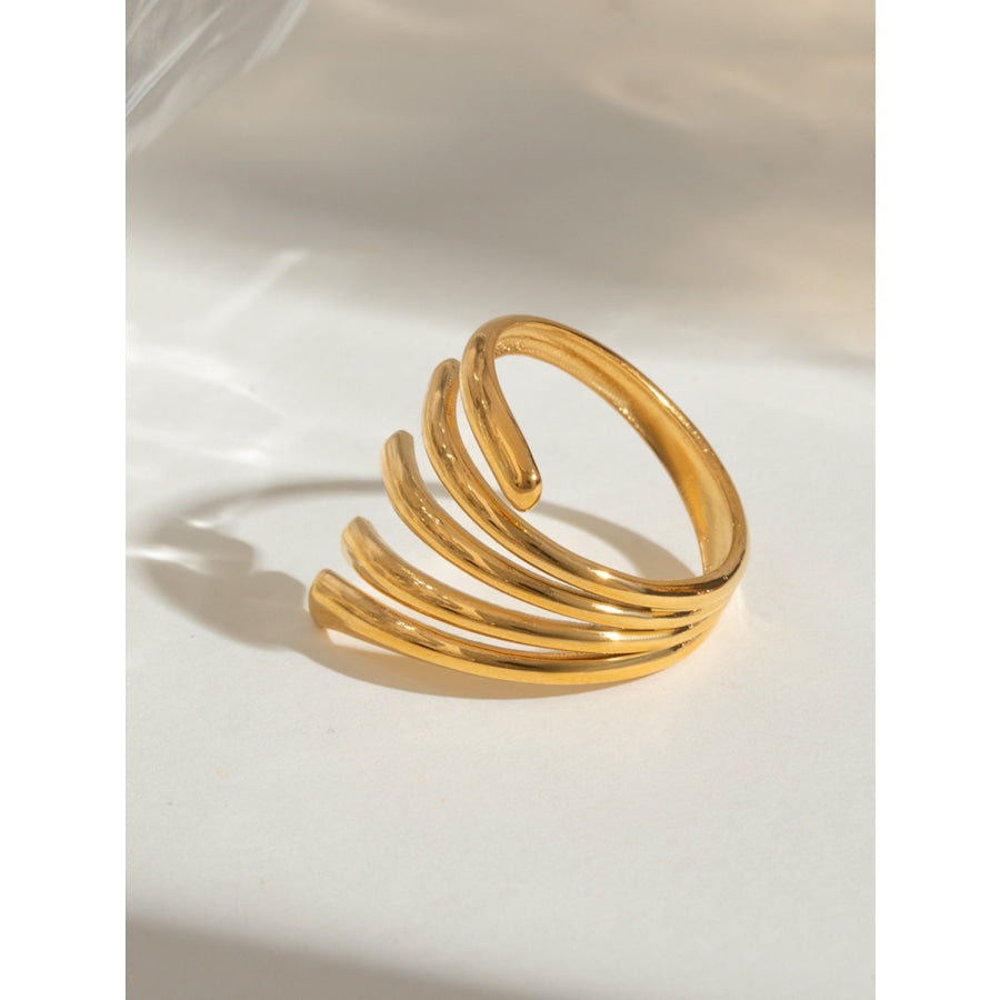 18K Gold-Plated Stainless Steel Irregular Lines Open Ring Gold / One Size Apparel and Accessories