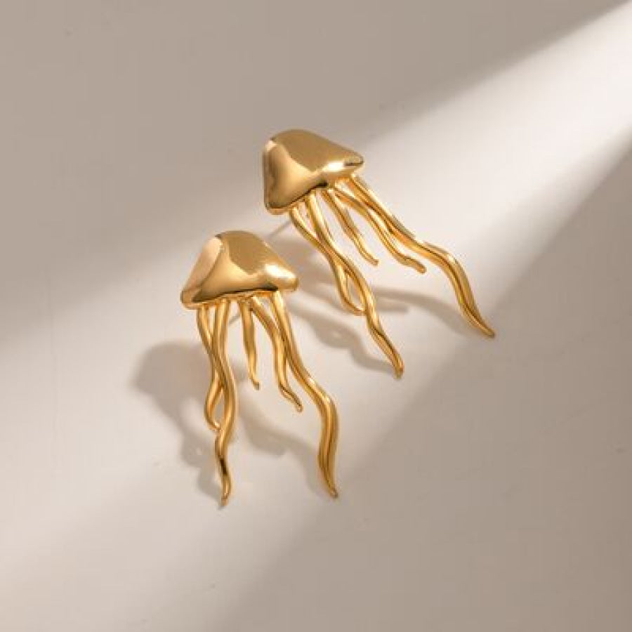 18K Gold - Plated Stainless Steel Jellyfish Earrings Gold / One Size Apparel and Accessories