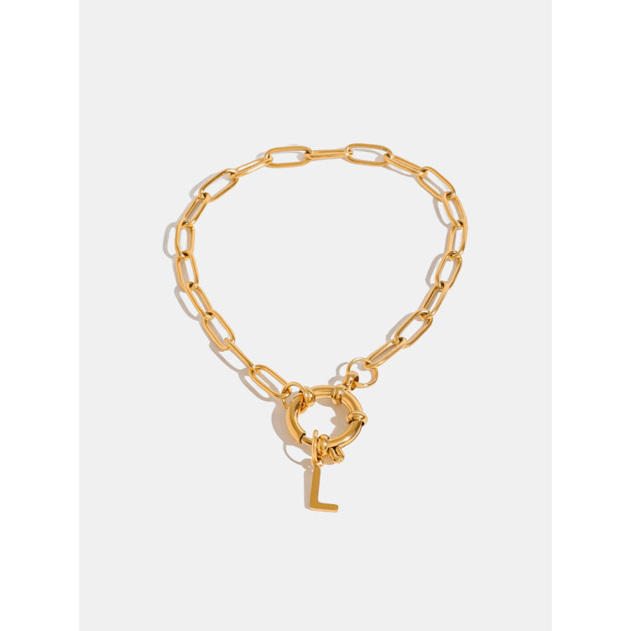 18K Gold-Plated Stainless Steel Letter L Bracelet Gold / One Size Apparel and Accessories