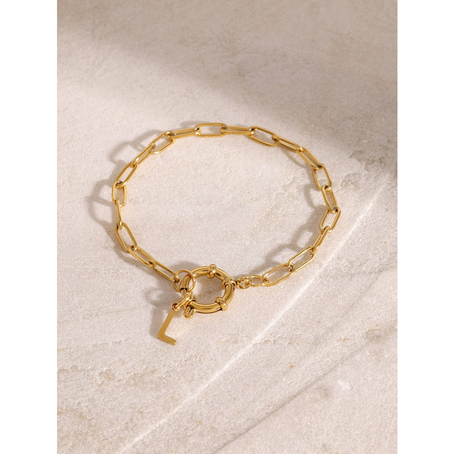 18K Gold-Plated Stainless Steel Letter L Bracelet Gold / One Size Apparel and Accessories