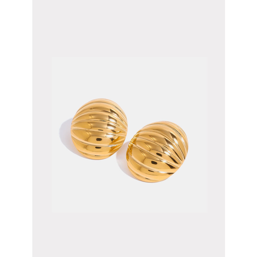 18K Gold-Plated Stainless Steel Ribbed Earrings Gold / One Size Apparel and Accessories