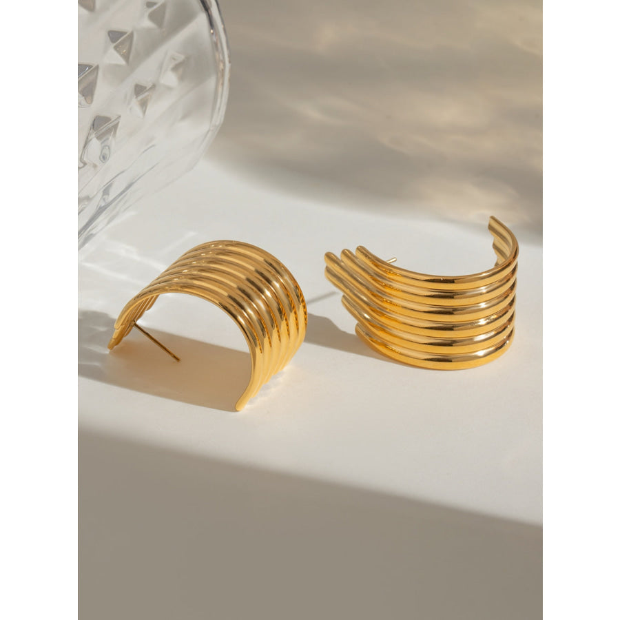 18K Gold-Plated Stainless Steel Ribbed Earrings Gold / One Size Apparel and Accessories