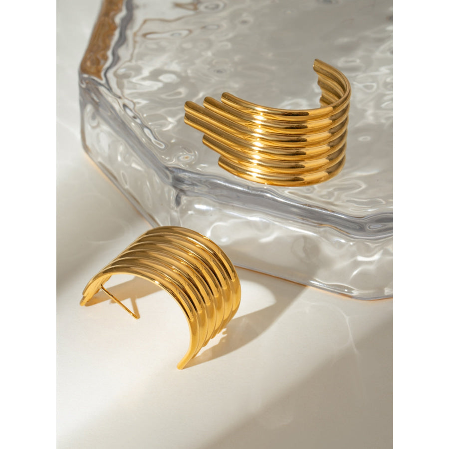 18K Gold-Plated Stainless Steel Ribbed Earrings Gold / One Size Apparel and Accessories