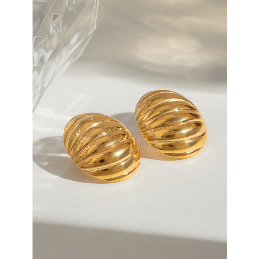 18K Gold-Plated Stainless Steel Ribbed Earrings Gold / One Size Apparel and Accessories