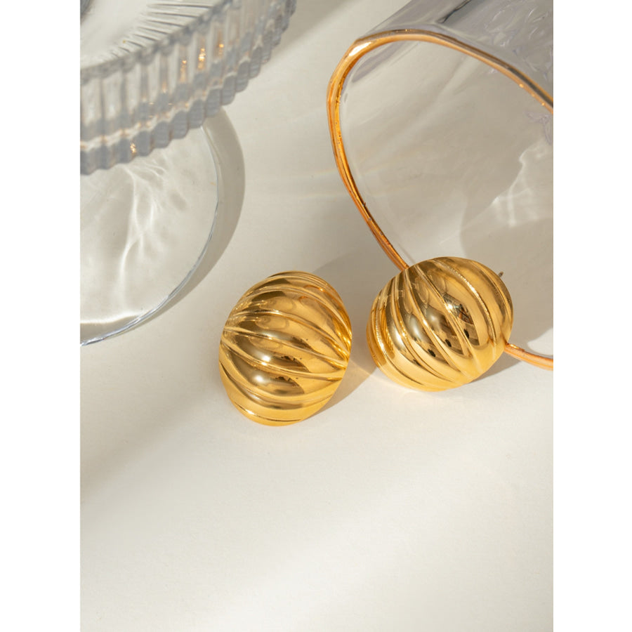 18K Gold-Plated Stainless Steel Ribbed Earrings Gold / One Size Apparel and Accessories