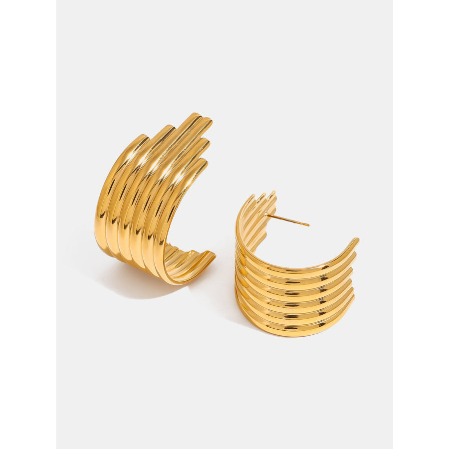 18K Gold-Plated Stainless Steel Ribbed Earrings Gold / One Size Apparel and Accessories