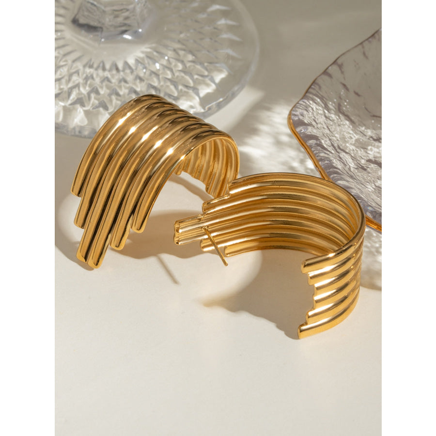 18K Gold-Plated Stainless Steel Ribbed Earrings Gold / One Size Apparel and Accessories