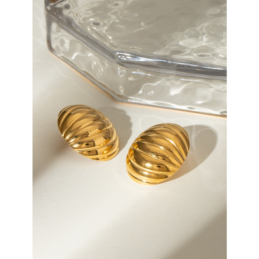 18K Gold-Plated Stainless Steel Ribbed Earrings Gold / One Size Apparel and Accessories