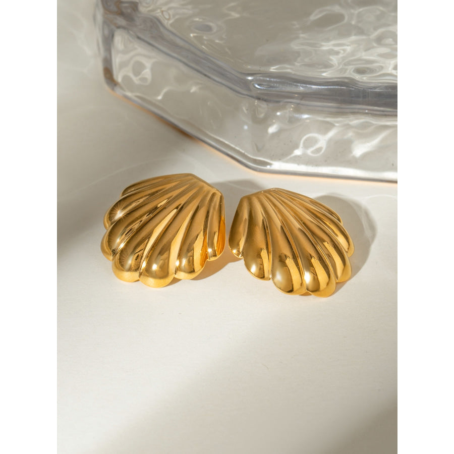 18K Gold-Plated Stainless Steel Shell Stud Earrings Gold / One Size Apparel and Accessories