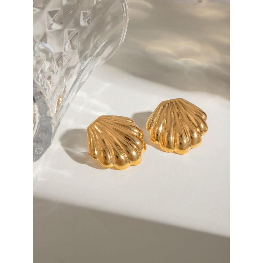 18K Gold-Plated Stainless Steel Shell Stud Earrings Gold / One Size Apparel and Accessories