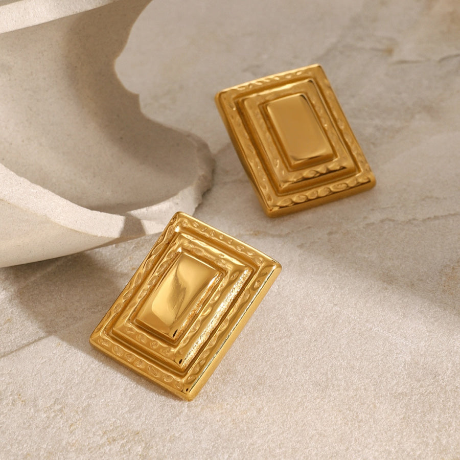 18K Gold-Plated Stainless Steel Square Shape Earrings Gold / One Size Apparel and Accessories