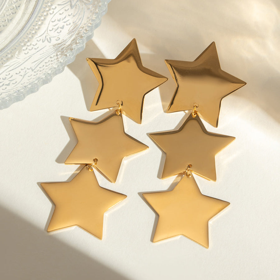 18K Gold-Plated Stainless Steel Star Earrings Gold / One Size Apparel and Accessories