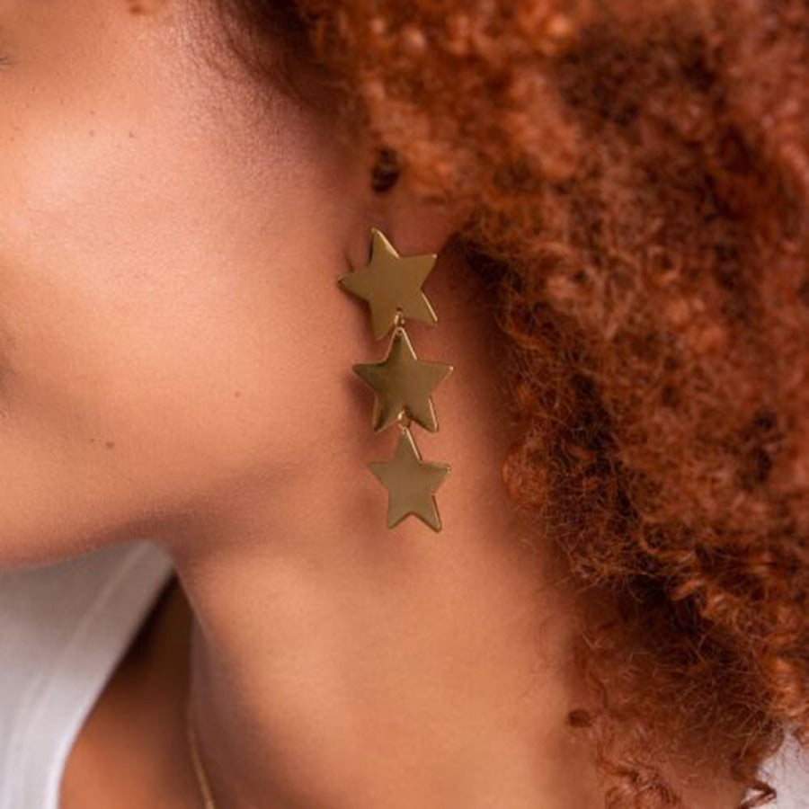 18K Gold-Plated Stainless Steel Star Earrings Gold / One Size Apparel and Accessories